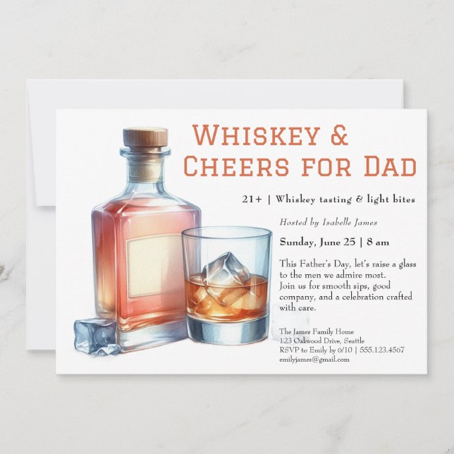 Whiskey & Cheers – Editable Father’s Day  Invitation (Front)