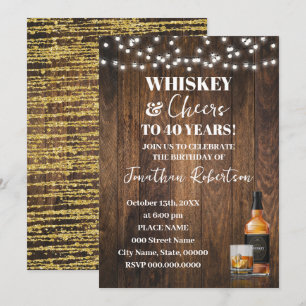 Whiskey & Cheers Western Adult Birthday Party Invitation