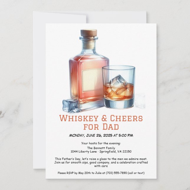 Whiskey & Cheveux pour Papa - Invitation de la Fêt (Devant)