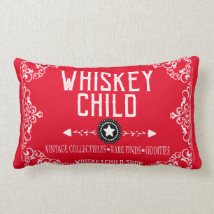 WHISKEY CHILD - Red Pillow w/Vintage Collectibles