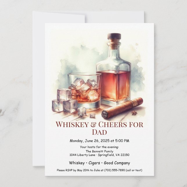 Whiskey & Cigars – Editable Father’s Day  Invitation (Front)
