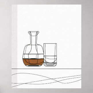 Whiskey Decanter glass fine line minimalist art Poster