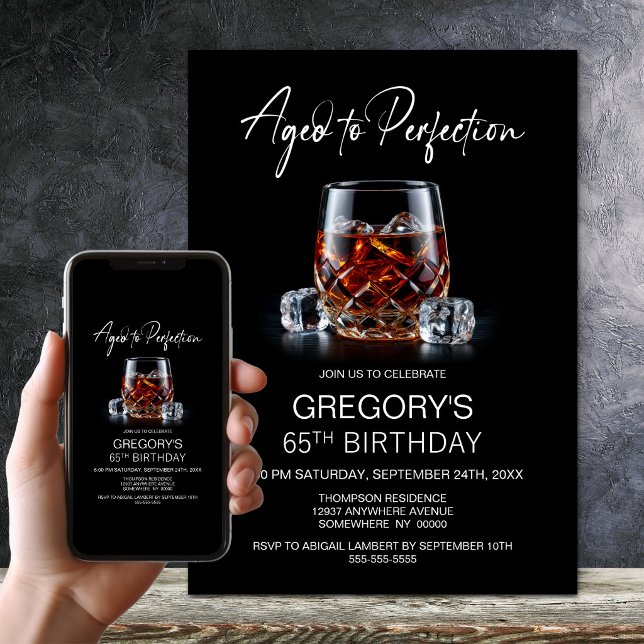 Whiskey Glass 65th Birthday Invitation (Creator Uploaded)
