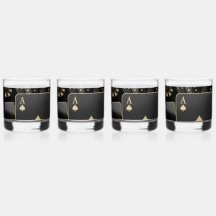Whiskey Glasses -Black and Gold Poker Design