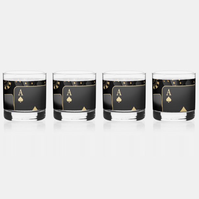 Whiskey Glasses -Black and Gold Poker Design (Back)