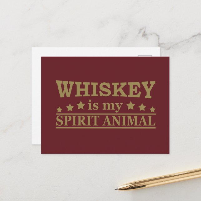 Whiskey is my spirit animal funny alcohol sayings holiday postcard (Front/Back In Situ)