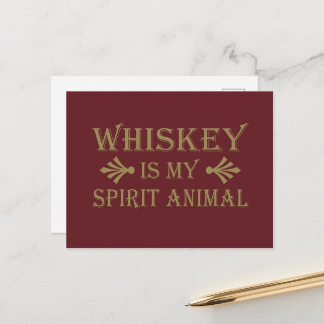 Whiskey is my spirit animal funny alcohol sayings holiday postcard (Front/Back In Situ)
