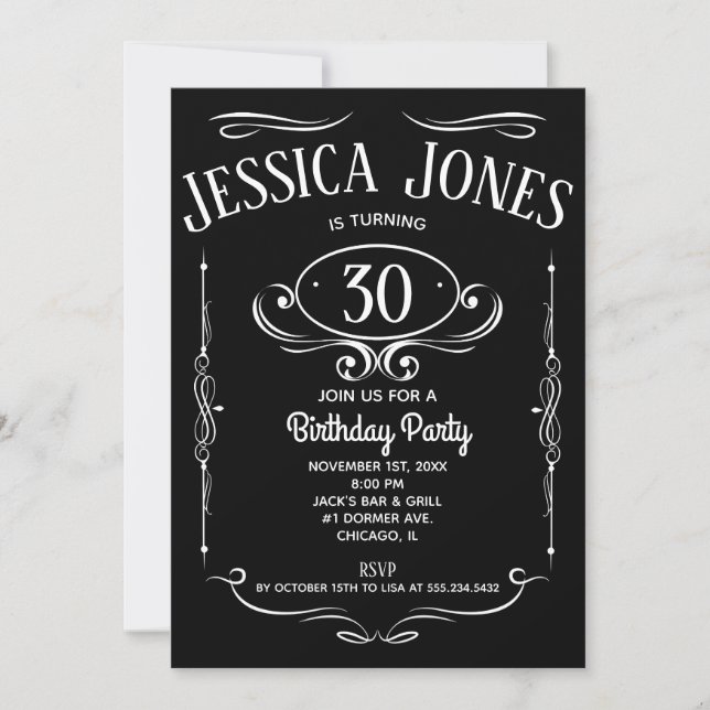 Whiskey Label 30th Birthday Invitation (Front)