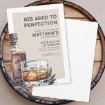 Whiskey Men's Birthday Party Invitation<br><div class="desc">Elegant Whiskey-Themed Men's Birthday Invitation. Celebrate fifty years of life with this classic and masculine invitation featuring a large watercolor whiskey bottle and glass on the right side, giving it a modern twist. The top of the invitation reads "He's Aged to Perfection" with the rest of the invitation being in...</div>