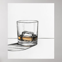 Whiskey on the rocks glass minimalist line art II