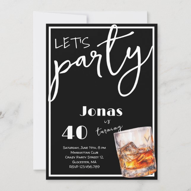 Whiskey pour les adultes anniversaire invitation (Devant)