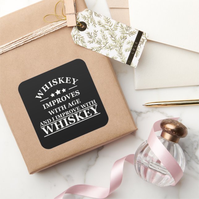 Whiskey quotes funny alcohol sayings gifts square sticker (Gifting)