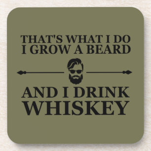 Whiskey quotes with funny bearded sayings coaster
