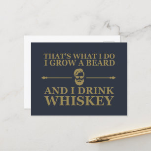 Whiskey quotes with funny bearded sayings holiday postcard