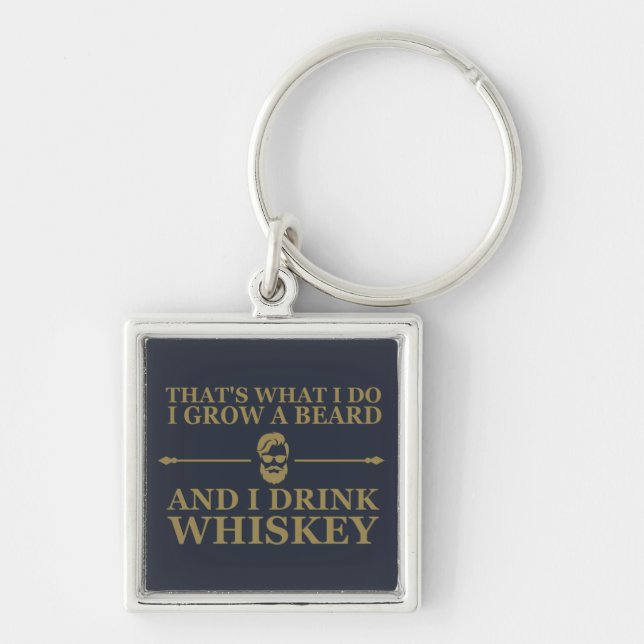 Whiskey quotes with funny bearded sayings keychain (Front)