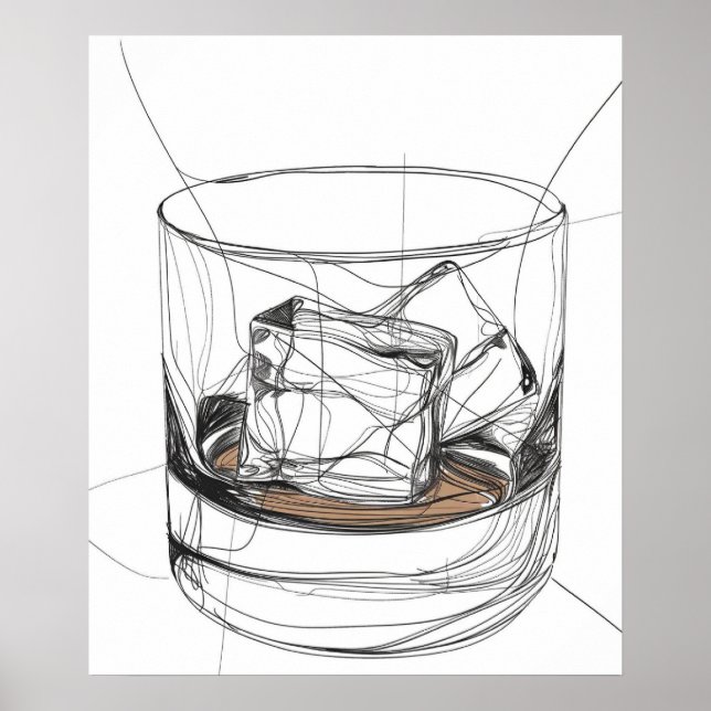 Whiskey rocks glass minimalist line art poster (Front)