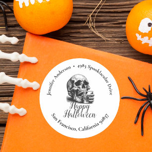 Whiskey Skull Vintage Halloween Return Address Classic Round Sticker