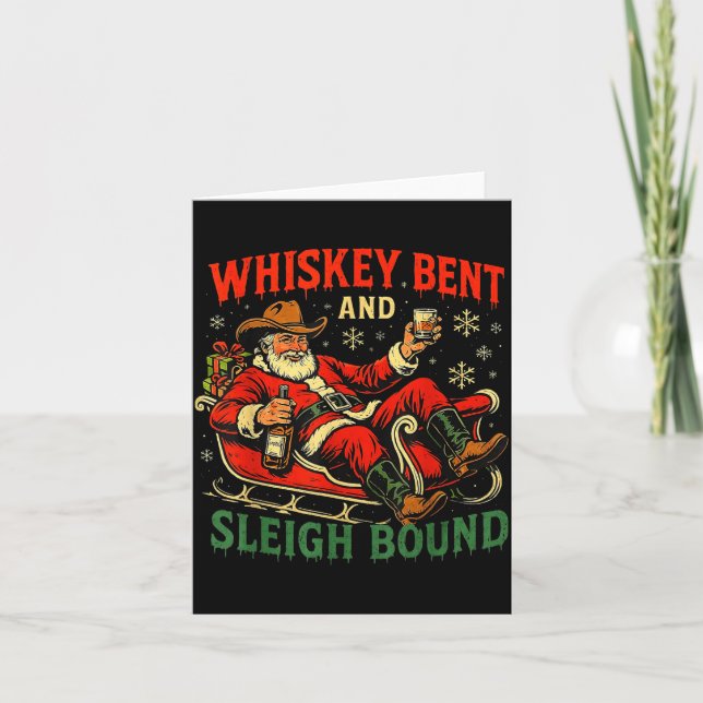 Whiskey Sleigh Bound Cowboy Santa Christmas  Card (Front)