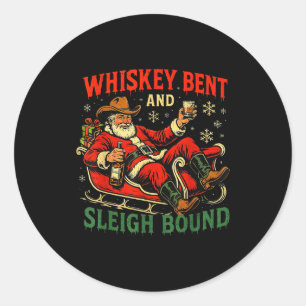 Whiskey Sleigh Bound Cowboy Santa Christmas Classic Round Sticker
