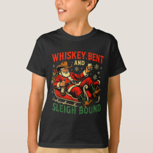 Whiskey Sleigh Bound Cowboy Santa Christmas T-Shirt