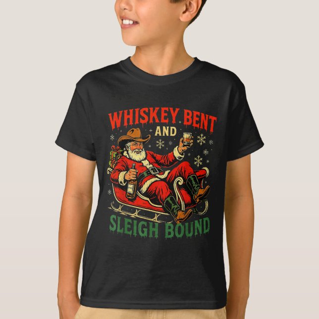 Whiskey Sleigh Bound Cowboy Santa Christmas  T-Shirt (Front)