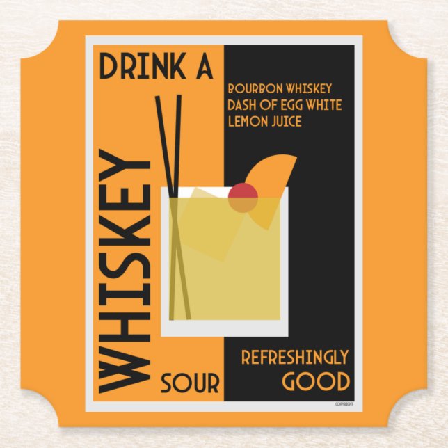 Whiskey Sour Cocktail   Paper Coaster (Front)