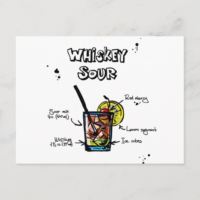 Whiskey Sour Cocktail  Recipe Postcard (Front)