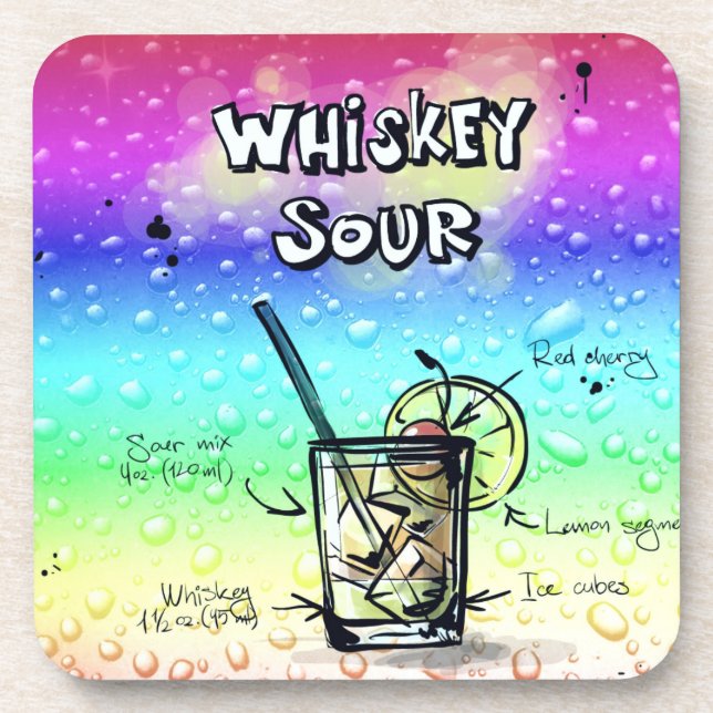 Whiskey Sour Drink Recipe Coaster (Front)