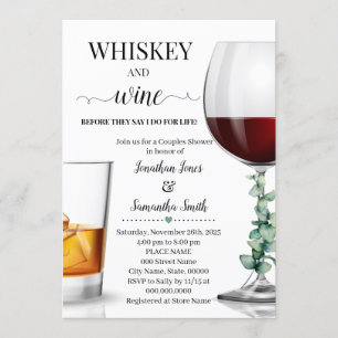 Whiskey & wine before I do bridal shower greenery Invitation