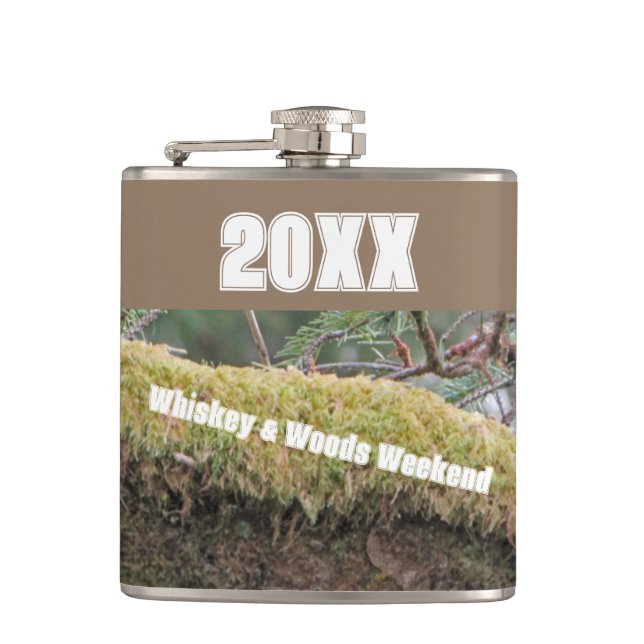 Whiskey & Woods Campout Guys Only Weekend Hip Flask (Front)