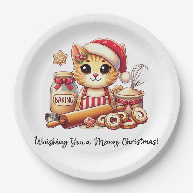 Whisking you a meowy Christmas Paper Plate (Front)