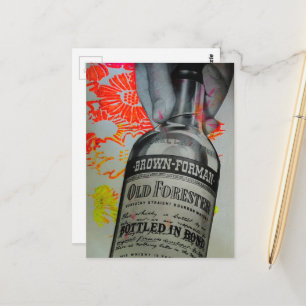 Whisky Bottle Floral Bottled in Bond Collage Postcard