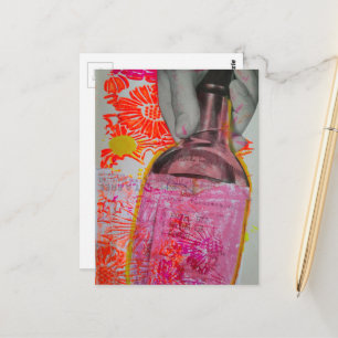 Whisky Bottle Mixed Media Collage Postcard