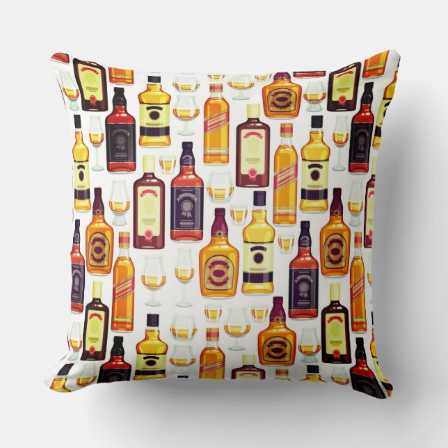 Whisky Bottles With Glasses Throw Pillow (Front)