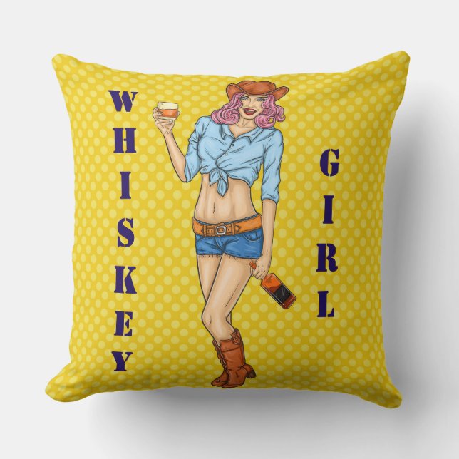 Whisky Girl Throw Pillow (Front)