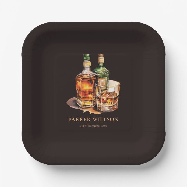 Whisky Men's Birthday Personalized Paper Plate (Front)