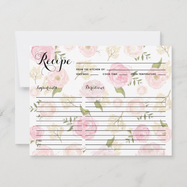 Whismical Watercolor Peonies Pattern Recipe Card (Front)