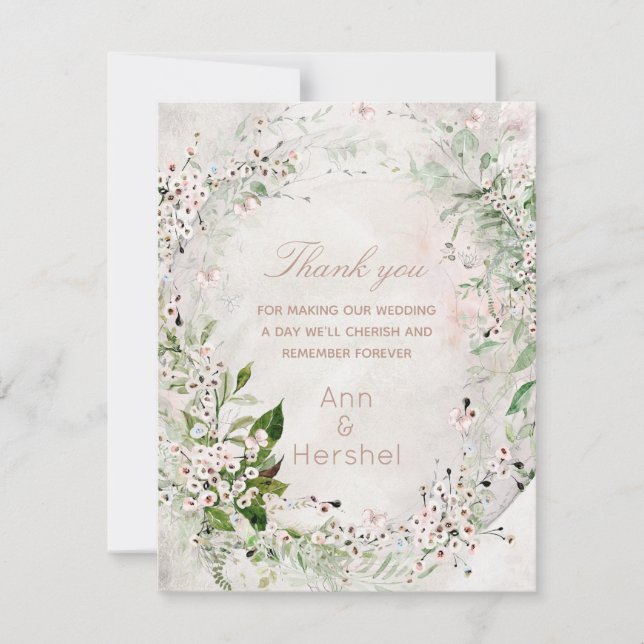 Whisper & Blush Wedding Thank You Card (Front)
