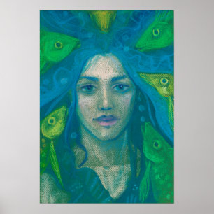 Whisper, Mermaid Fish Surreal Fantasy Art Paintin Poster
