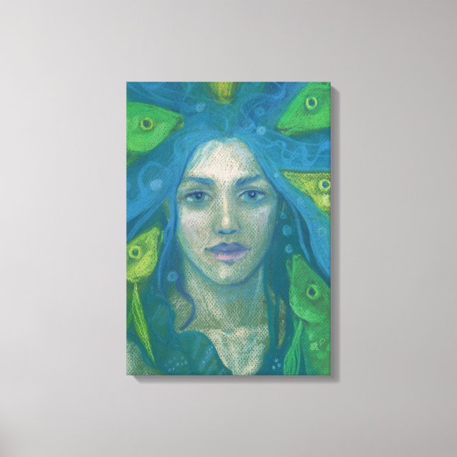 Whisper, Mermaid Fish Surreal Fantasy Art Painting Canvas Print (Front)