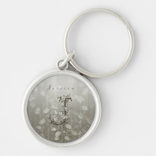 Whisper of Elegance: Personalized Jasmine Monogram Keychain (Front)