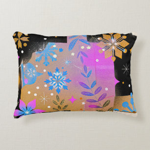 Whisper of Light   Pink Blue Gold Snowflake Pillow