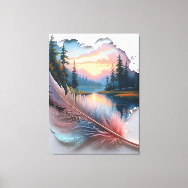 Whisper of the Wild: A Feather’s Portal to Sunset  Canvas Print (Front)