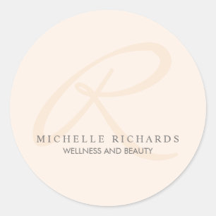 Whisper Pink Elegant Minimalist Monogram Classic Round Sticker