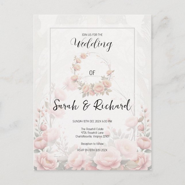 Whisper Soft Pink Floral Romantic Garden Wedding Postcard (Front)