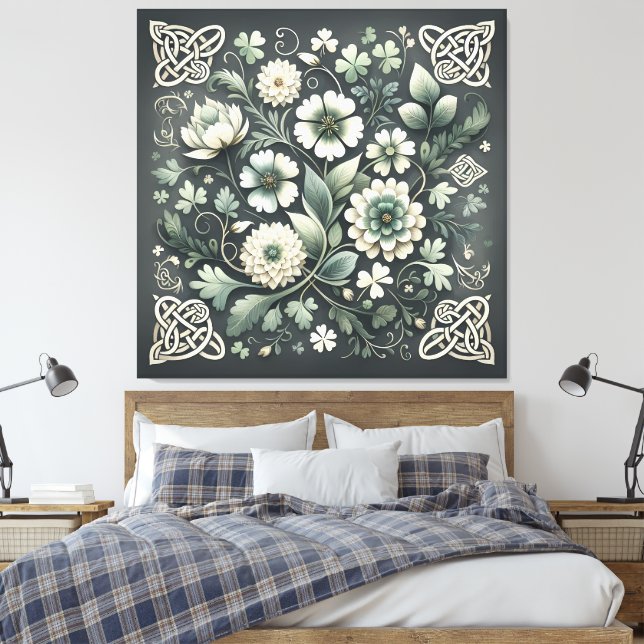 Whispered Clover Knotwork Garden Canvas Print (Insitu(Bedroom))