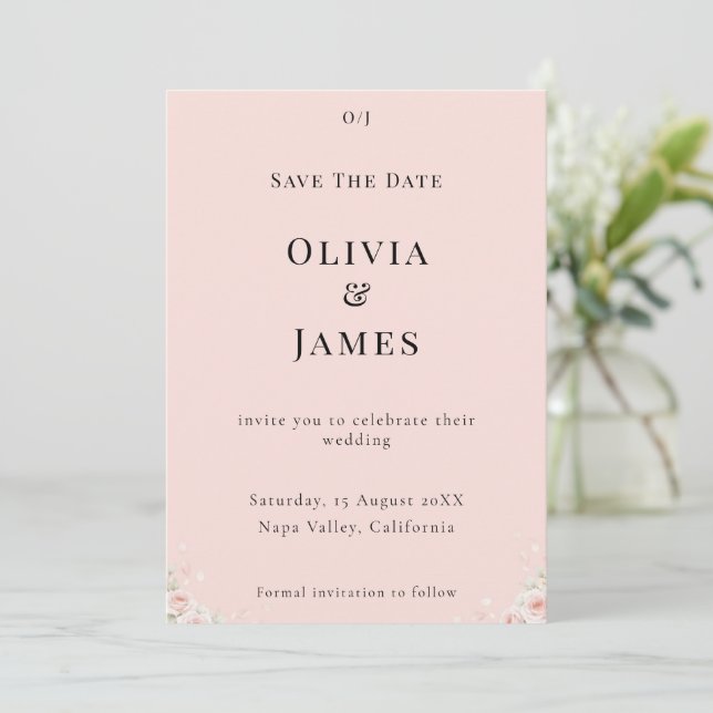 Whispered Petals Elegant Minimalist Save the Date (Standing Front)