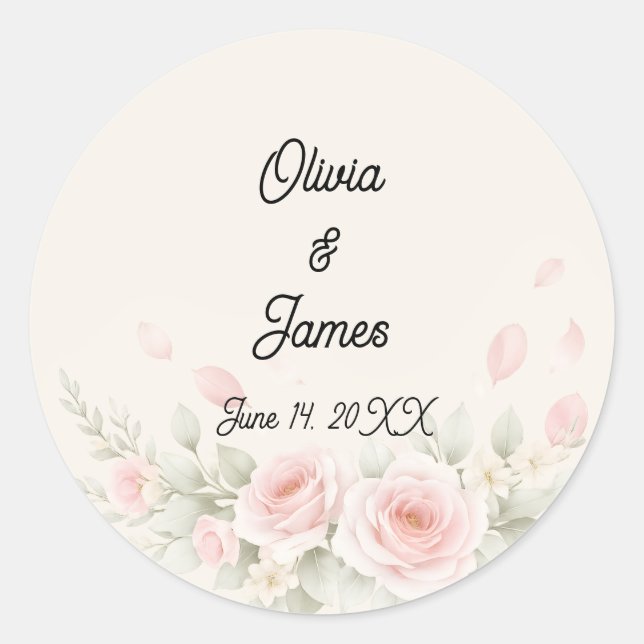 Whispered Petals Elegant Minimalist Wedding Classic Round Sticker (Front)