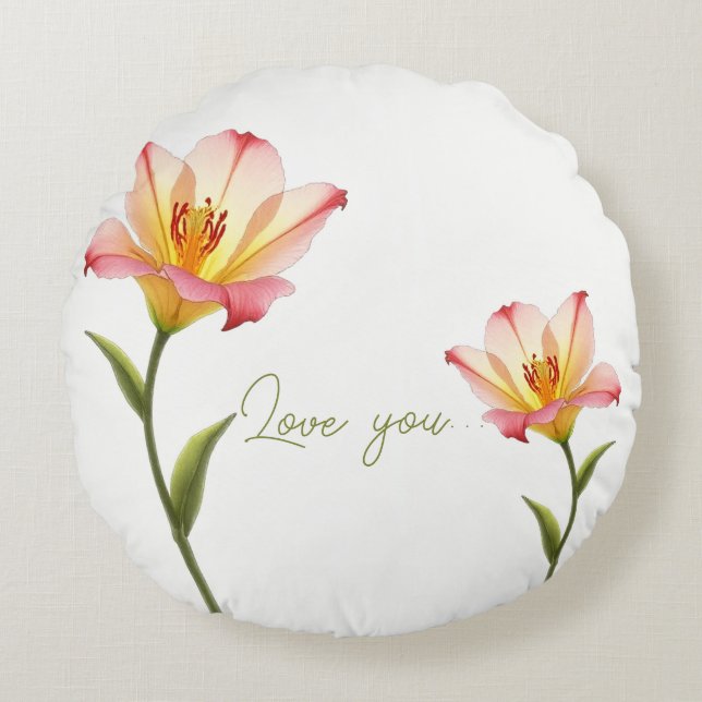 Whispering Affection Lilies Round Pillow (Front)