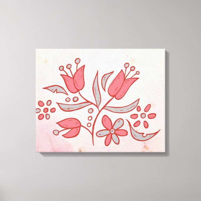 Whispering Bloom – Delicate Red Flower on Soft Ton Canvas Print (Front)